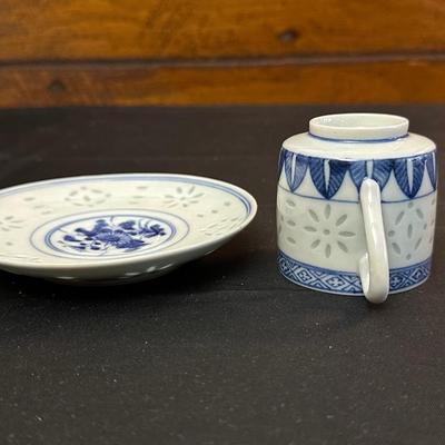 Large Royal Staffordshire Dinnerware Plate Made in England and Various Crisp Blue Patterend Dish Towels