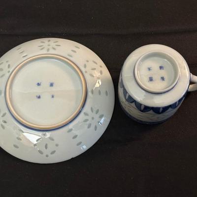 Large Royal Staffordshire Dinnerware Plate Made in England and Various Crisp Blue Patterend Dish Towels