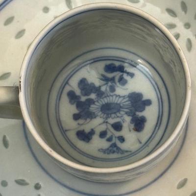 Large Royal Staffordshire Dinnerware Plate Made in England and Various Crisp Blue Patterend Dish Towels