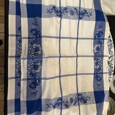 Large Royal Staffordshire Dinnerware Plate Made in England and Various Crisp Blue Patterend Dish Towels