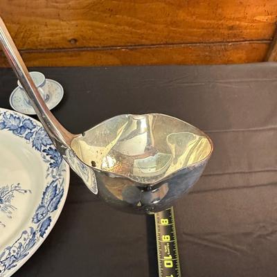 Large Royal Staffordshire Dinnerware Plate Made in England and Various Crisp Blue Patterend Dish Towels