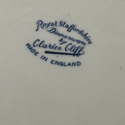 Large Royal Staffordshire Dinnerware Plate Made in England and Various Crisp Blue Patterend Dish Towels