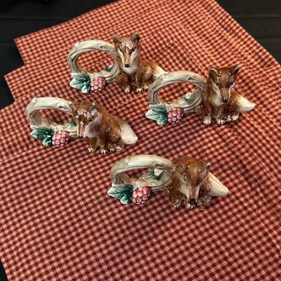Fitz and Floyd Fox Napkin Rings and Canapé Knives, Decorative Plates and Napkins