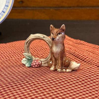 Fitz and Floyd Fox Napkin Rings and Canapé Knives, Decorative Plates and Napkins