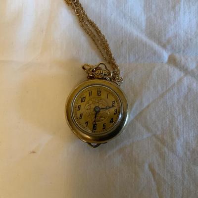 Gold Swiss Abra Watch Co Pocket Watch on gold toned chain