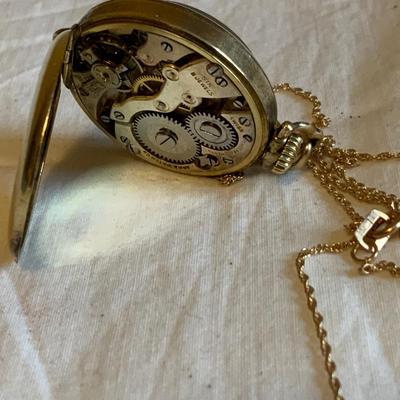 Gold Swiss Abra Watch Co Pocket Watch on gold toned chain