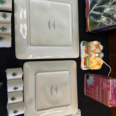 Lot of Christmas Decor including Snowman plates, Vintage Holly Berry Food Runners, Avon Santa Town Reindeer Lodge and More!