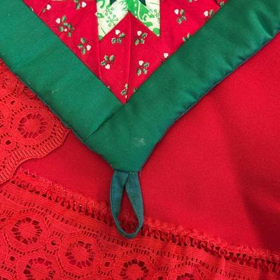 Lot of Christmas Decor including Vintage Red Table Cloth, Hand Knitted Pillow and More!