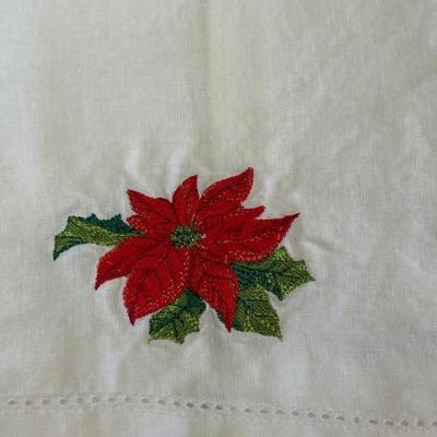 Lot of Christmas Decor including Vintage Red Table Cloth, Hand Knitted Pillow and More!