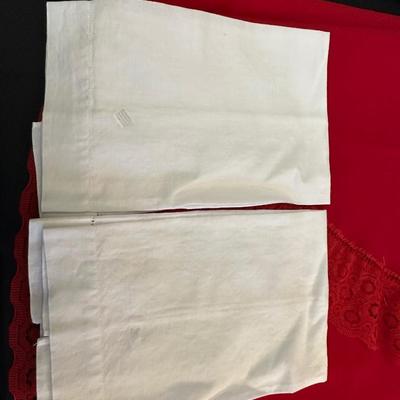 Lot of Christmas Decor including Vintage Red Table Cloth, Hand Knitted Pillow and More!