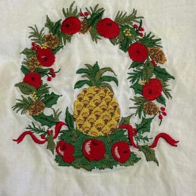 Lot of Christmas Decor including Vintage Red Table Cloth, Hand Knitted Pillow and More!