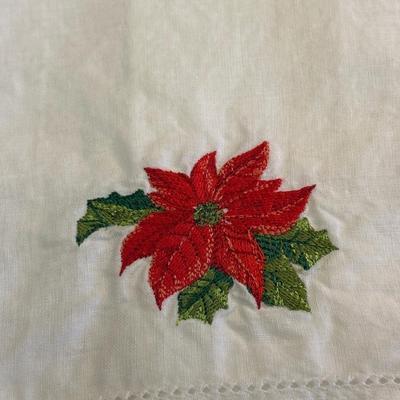 Lot of Christmas Decor including Vintage Red Table Cloth, Hand Knitted Pillow and More!