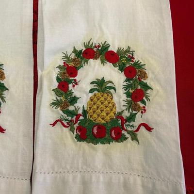 Lot of Christmas Decor including Vintage Red Table Cloth, Hand Knitted Pillow and More!