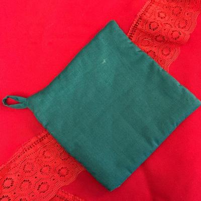 Lot of Christmas Decor including Vintage Red Table Cloth, Hand Knitted Pillow and More!