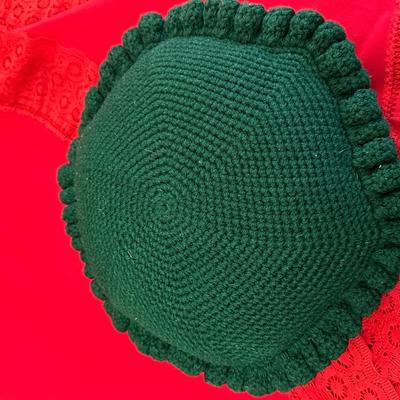 Lot of Christmas Decor including Vintage Red Table Cloth, Hand Knitted Pillow and More!