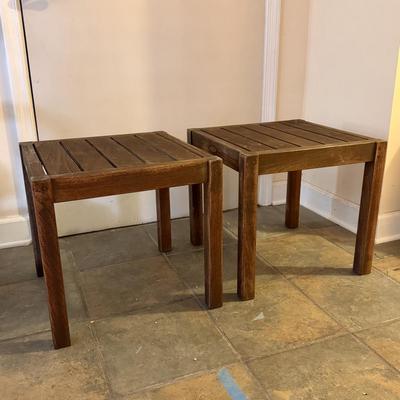 Crate & Barrel Set of Two Matching Teak Side Tables (BD-DZ)