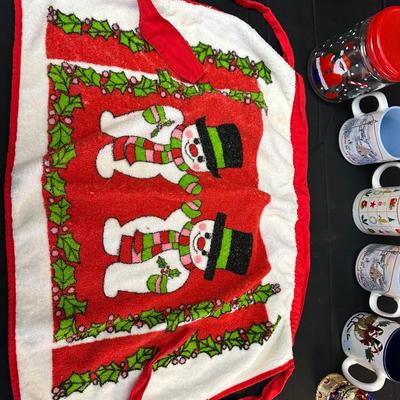 Lot of Vintage Christmas Decor including Mugs, Aprons and More!
