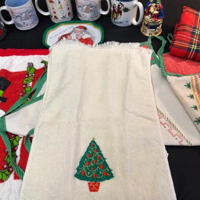 Lot of Vintage Christmas Decor including Mugs, Aprons and More!