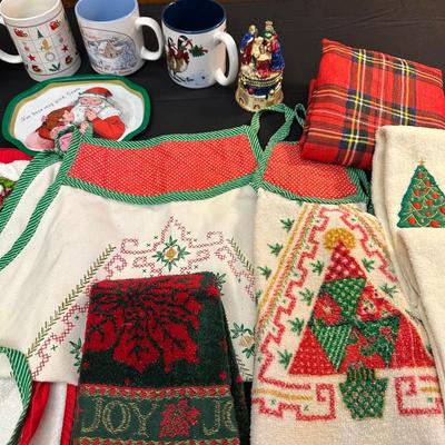 Lot of Vintage Christmas Decor including Mugs, Aprons and More!