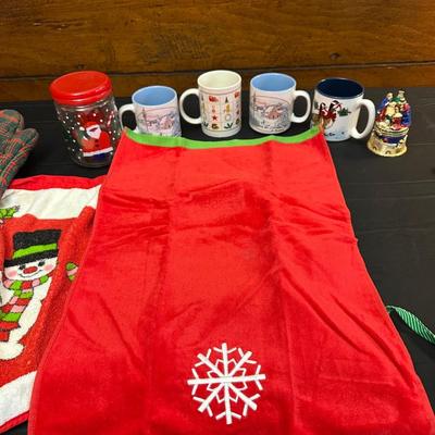 Lot of Vintage Christmas Decor including Mugs, Aprons and More!