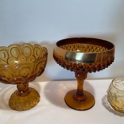 Amber glass candy dishes