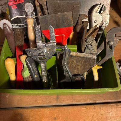 Green tray of various tools