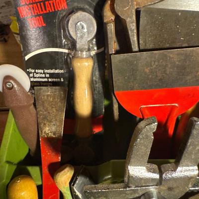 Green tray of various tools