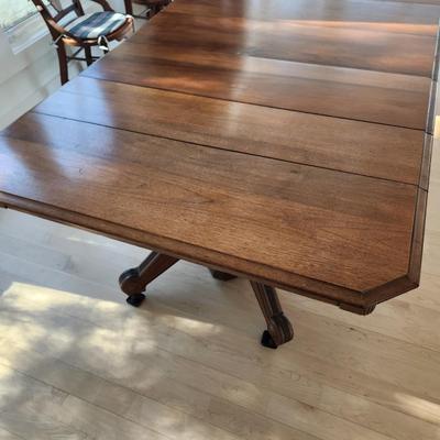 Antique Walnut Dining Table & 5 Cane Seat Chairs 46"X46" w 4 / 12" leaves & 2 / 9 " Leaves