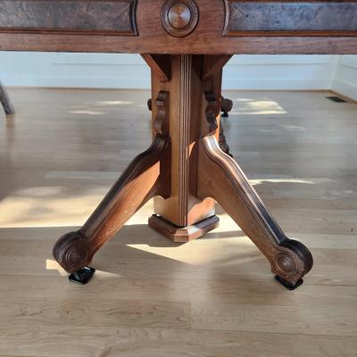 Antique Walnut Dining Table & 5 Cane Seat Chairs 46"X46" w 4 / 12" leaves & 2 / 9 " Leaves