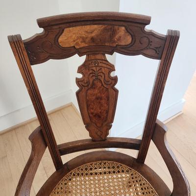 Antique Walnut Dining Table & 5 Cane Seat Chairs 46"X46" w 4 / 12" leaves & 2 / 9 " Leaves