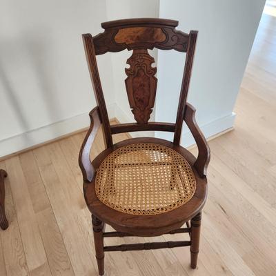 Antique Walnut Dining Table & 5 Cane Seat Chairs 46"X46" w 4 / 12" leaves & 2 / 9 " Leaves