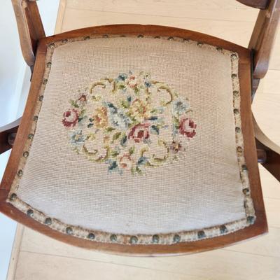 Victorian Walnut Folding Chair Cane Back - Original Needlepoint