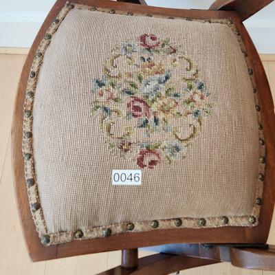 Victorian Walnut Folding Chair Cane Back - Original Needlepoint