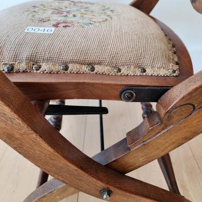 Victorian Walnut Folding Chair Cane Back - Original Needlepoint
