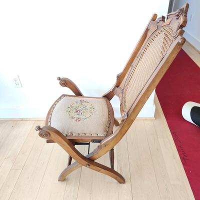 Victorian Walnut Folding Chair Cane Back - Original Needlepoint