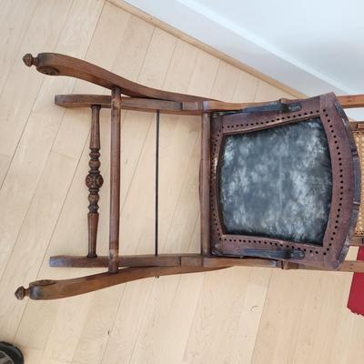 Victorian Walnut Folding Chair Cane Back - Original Needlepoint