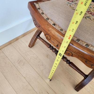 Victorian Walnut Folding Chair Cane Back - Original Needlepoint
