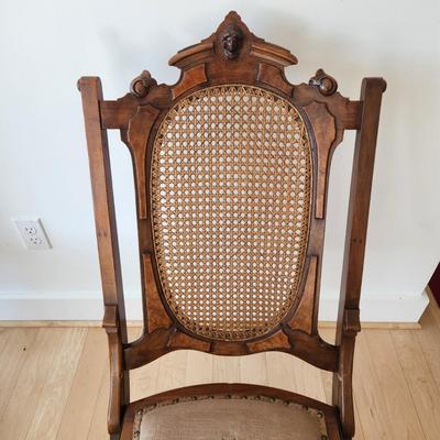 Victorian Walnut Folding Chair Cane Back - Original Needlepoint