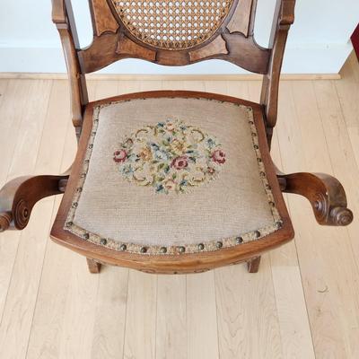 Victorian Walnut Folding Chair Cane Back - Original Needlepoint