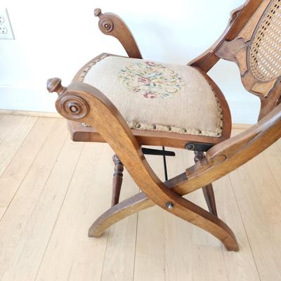 Victorian Walnut Folding Chair Cane Back - Original Needlepoint