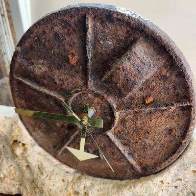 Artist Made Clock Metal Plate / Fossiliferous Limestone Sediment