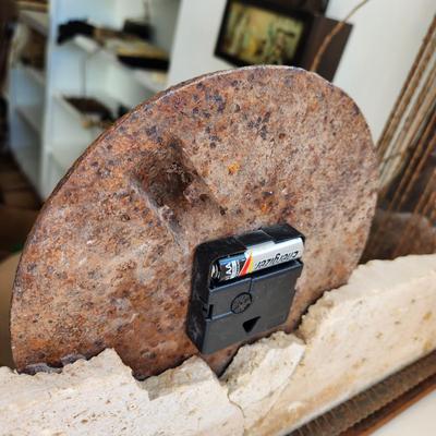 Artist Made Clock Metal Plate / Fossiliferous Limestone Sediment