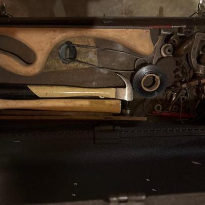 Metal toolbox with a lot of specialty tools