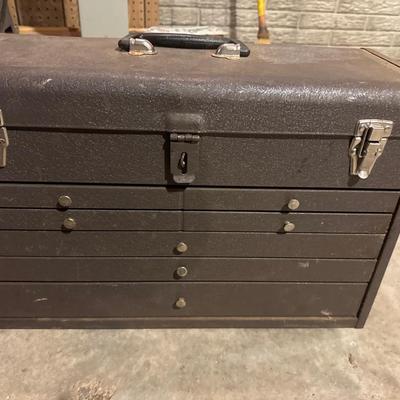 Metal toolbox with a lot of specialty tools