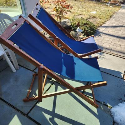 2 Adjustable Folding Wood Deck Chairs