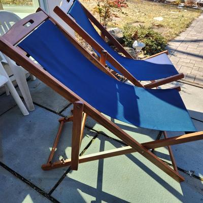 2 Adjustable Folding Wood Deck Chairs