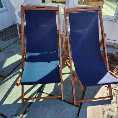 2 Adjustable Folding Wood Deck Chairs