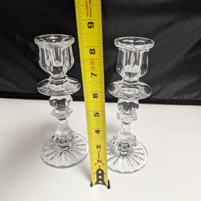 Vintage 8" Tall USSR U.S.S.R Soviet Russian Gusev Crystal Taper Candlesticks #16 (DR)