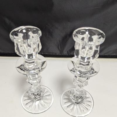 Vintage 8" Tall USSR U.S.S.R Soviet Russian Gusev Crystal Taper Candlesticks #16 (DR)