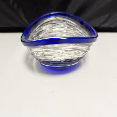 Vintage Blue Caesar Crystal Glass Poem Bowl Bohemian Czech Art #17 (DR)